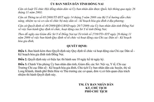 Quyết định 89/2009/QĐ-UBND tổ chức hoạt động Chi cục Dân số Kế hoạch hóa gia đình Đồng Nai