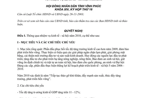 Nghị quyết 17/2009/NQ-HĐND nhiệm vụ kinh tế xã hội 2010 Vĩnh Phúc