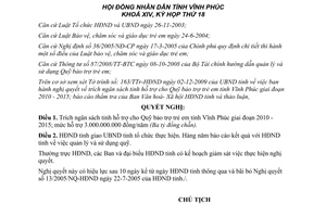 Nghị quyết 20/2009/NQ-HĐND trích ngân sách hỗ trợ Quỹ bảo trợ trẻ em Vĩnh Phúc