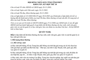 Nghị quyết 19/2009/NQ-HĐND khen thưởng học sinh sinh viên giỏi giáo viên Vĩnh Phúc