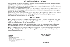 Quyết định 6603/2009/QĐ-BCT phê duyệt phòng thí nghiệm thực hiện việc giám định hàm lượng formaldehyt, các amin thơm có  từ thuốc nhuộm azo