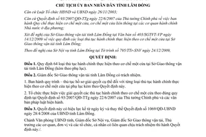 Quyết định 3298/QĐ-UBND năm 2009 TTHC theo cơ chế một cửa tại Sở GTVT Lâm Đồng