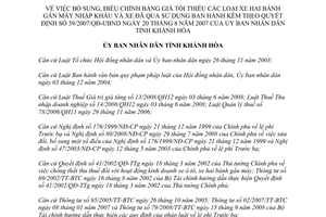 Quyết định 104/2009/QĐ-UBND bảng giá tối thiểu xe hai bánh nhập khẩu và qua sử dụng Khánh Hòa