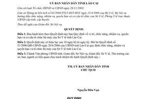 Quyết định 49/2009/QĐ-UBND chức năng nhiệm vụ quyền hạn cơ cấu Sở Y tế Lào Cai