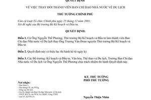 Quyết định 2208/QĐ-TTg thay đổi thành viên Ban Chỉ đạo Nhà nước Du lịch