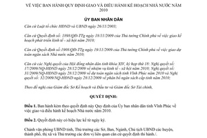 Quyết định  67/2009/QĐ-UBND giao điều hành kế hoạch nhà nước 2010 Vĩnh Phúc