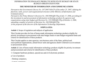 Circular No. 42/2009/TT-BTTTT of December 30, 2009, detailing the priority investment in and procurement of homemade information technology products with state budget or state budget-originated funds
