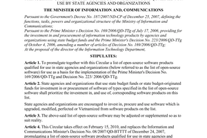 Circular No. 41/2009/TT-BTTTT of December 30, 2009, promulgating a list of open-source software products qualified for use by state agencies and organizations