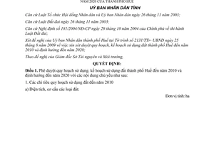 Quyết định 2873/QĐ-UBND Quy hoạch kế hoạch sử dụng đất đến 2010 định hướng 2020 Thừa Thiên Huế