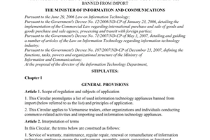 Circular No. 43/2009/TT-BTTTT, promulgating a list of used information technology appliances banned from import
