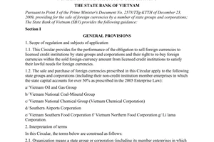 Circular No. 26/2009/TT-NHNN, providing for the sale and purchase of foreign currencies by a number of state groups and corporati