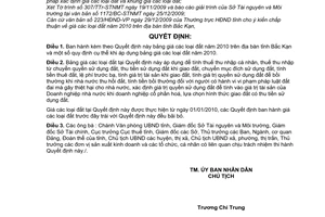 Quyết định 4000/QĐ-UBND bảng giá đất năm 2010 trên địa bàn tỉnh Bắc Kạn