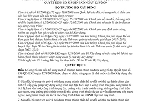 Quyết định 1225/QĐ-BXD sửa đổi thủ tục hành chính Bộ Xây dựng đã được công bố tại Quyết định 838/QĐ-BXD