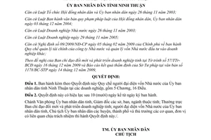 Quyết định 2173/2009/QĐ-UBND Quy chế người đại diện vốn tại DNNN Ninh Thuận