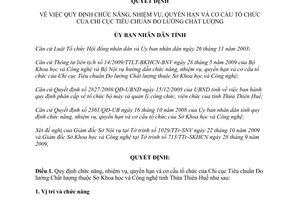 Quyết định số 2886/QĐ-UBND 2009 chức năng cơ cấu Chi cục Tiêu chuẩn Đo lường Thừa Thiên Huế