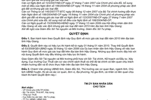 Quyết định 42/2009/QĐ-UBND mức giá các loại đất năm 2010 trên địa bàn tỉnh Hậu Giang