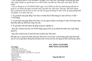 Thông báo 2429/TB-KBNN  tỷ giá hạch toán ngoại tệ tháng 01 năm 2010