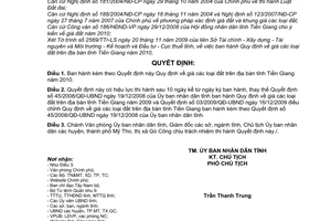 Quyết định 37/2009/QĐ-UBND  giá các loại đất trên địa bàn tỉnh Tiền Giang năm 2010