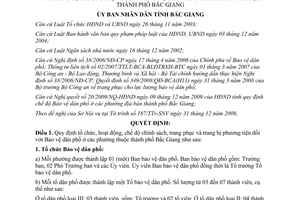 Quyết định 46/2009/QĐ-UBND tổ chức hoạt động chế độ Bảo vệ dân phố Bắc Giang