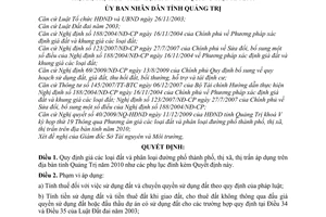 Quyết định 39/2009/QĐ-UBND giá các loại đất  phân loại đường phố thành phố, thị xã, thị trấn trên địa bàn tỉnh Quảng Trị năm 2010