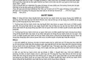 Quyết định 85/2009/QĐ-UBND bộ thủ tục hành chính chung cấp xã áp dụng