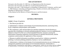 Decree No. 117/2009/ND-CP, on the handling of law violations in the domain of environmental protection