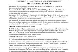 Circular No. 27/2009/TT-NHNN, detailing the interest rate support for organizations and individuals borrowing medium- and long-te
