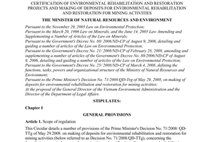 Circular No. 34/2009/TT-BTNMT, providing for the formulation, approval, examination and certification of environmental rehabilita