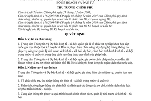 Quyết định 143/2009/QĐ-TTg chức năng, nhiệm vụ, quyền hạn cơ cấu tổ chức Trung tâm Thông tin Dự báo kinh tế - xã hội quốc gia