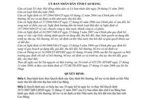 Quyết định 3336/2009/QĐ-UBND bồi thường, hỗ trợ tái định cư khi Nhà nước thu hồi đất trên địa bàn tỉnh Cao Bằng