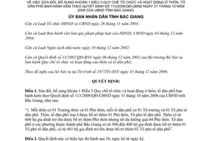 Quyết định 145/2009/QĐ-UBND sửa đổi Quy chế tổ chức và hoạt động ở thôn tổ dân phố Bắc Giang