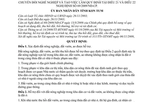 Quyết định 63/2009/QĐ-UBND mức hỗ trợ khi thu hồi đất nông nghiệp trong khu dân cư đất vườn, ao không được công nhận là đất ở