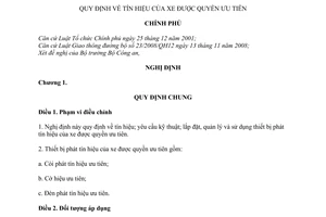 Nghị định 109/2009/NĐ-CP tín hiệu xe được quyền ưu tiên