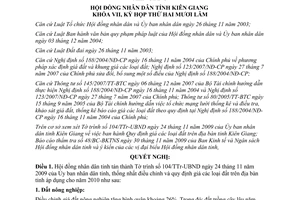 Nghị quyết 84/2009/NQ-HĐND giá đất năm 2010 trên địa bàn tỉnh Kiên Giang