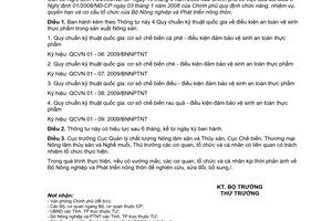 Thông tư 75/2009/TT-BNNPTNT Quy chuẩn kỹ thuật quốc gia điều kiện an toàn vệ sinh thực phẩm trong sản xuất Nông sản