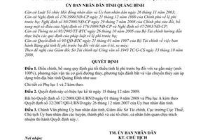 Quyết định 26/2009/QĐ-UBND điều chỉnh quy định giá tối thiểu tính lệ phí trước bạ xe gắn máy tàu, thuyền trên địa bàn tỉnh Quảng Bình