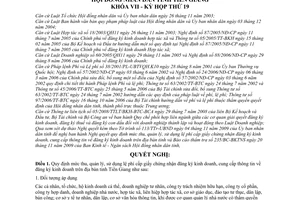 Nghị quyết 221/2009/NQ-HĐND quy định mức thu, quản lý, sử dụng lệ phí cấp giấy chứng nhận cung cấp thông tin đăng ký kinh doanh