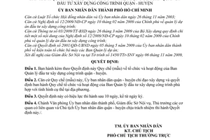 Quyết định 92/2009/QĐ-UBND Quy chế (mẫu) tổ chức hoạt động Ban Quản lý đầu tư xây dựng công trình quận - huyện