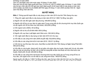 Nghị quyết 217/2009/NQ-HĐND  kế hoạch đầu tư xây dựng cơ bản năm 2010