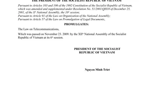 Order No. 18/2009/L-CTN, on the promulgation of  Law