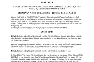 Quyết định 267/QĐ-VP quy định chức năng, nhiệm vụ tổ chức đại diện Văn phòng Bộ