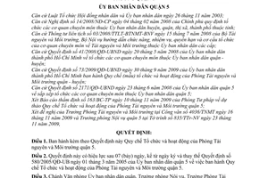 Quyết định 08/2009/QĐ-UBND ban hành Quy chế tổ chức và hoạt động của Phòng Tài nguyên và Môi trường quận 5 do Ủy ban nhân dân quận 5 ban hành