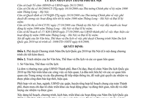 Quyết định 6377/QĐ-UBND phê duyệt Chương trình Năm Du lịch Quốc gia 2010 tại Hà Nội