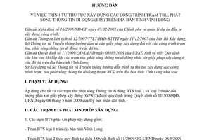 Hướng dẫn 1173/HD-SXD-STTTT  trình tự thủ tục xây dựng công trình trạm thu