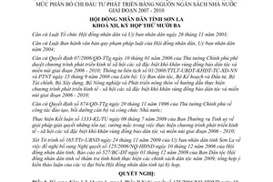 Nghị quyết 293/2009/NQ-HĐND tiêu chí định mức phân bổ chi đầu tư phát triển Sơn La