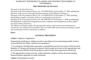 Circular No. 228/2009/TT-BTC guiding the appropriation and use of provisions for devaluation of inventories, loss of financial i