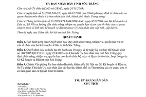 Quyết định 43/2009/QĐ-UBND chức năng quyền hạn cơ cấu tổ chức Sở Kế hoạch Đầu tư Sóc Trăng