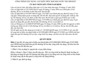 Quyết định 25/2009/QĐ-UBND sửa đổi Quyết định 02/2008/QĐ-UBND đơn giá bồi thường, hỗ trợ nhà, công trình xây dựng, vật kiến trúc Tỉnh Nam Định