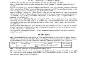 Quyết định 96/2009/QĐ-UBND điều chỉnh bảng giá tối thiểu dùng làm căn cứ tính lệ phí trước bạ truy thu thuế hoạt động kinh doanh xe ô tô