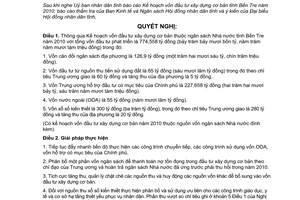 Nghị quyết 17/2009/NQ-HĐND vốn đầu tư xây dựng cơ bản thuộc NSNN Bến Tre 2010